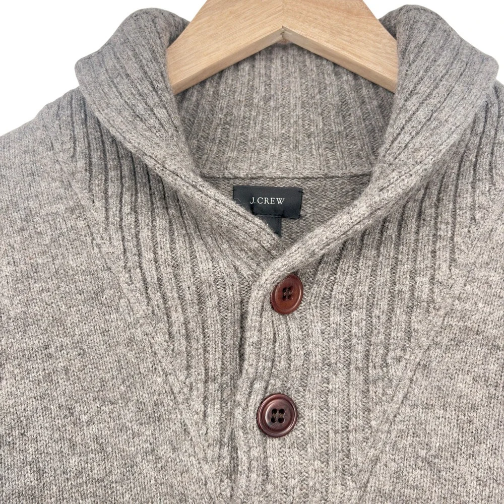 J.Crew Men's‎ Shawl Collar Lambswool Pullover Sweater Brown Button Size Medium